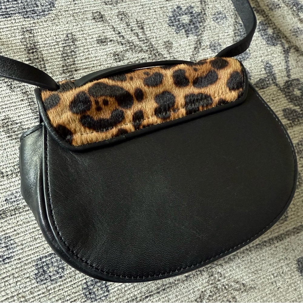 J. Crew Collection Mini Rider Italian Calf Hair Purse Leopard - Picture 3 of 8